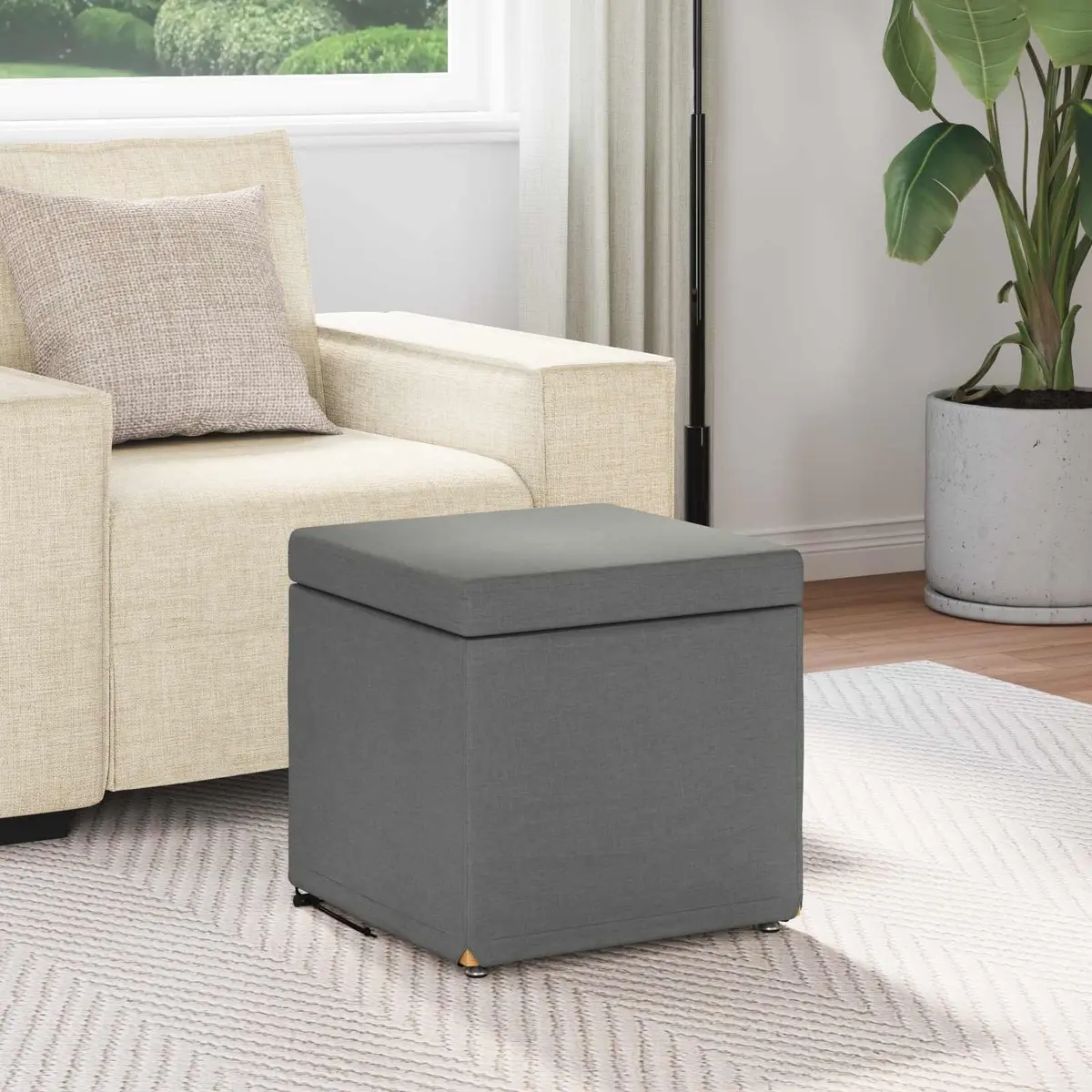 Grey Backless Bar Stool Modern Minimalist Fabric Cushion Seat Indoor Furniture