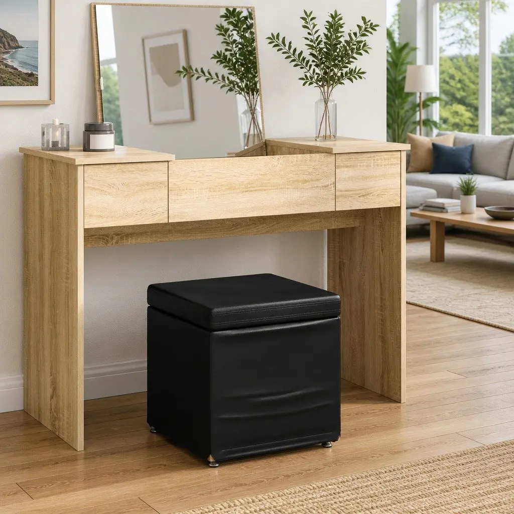 Black Bar Stool Kitchen Counter Seating Backless Cushioned Faux Leather 41 x 41 x 40 cm