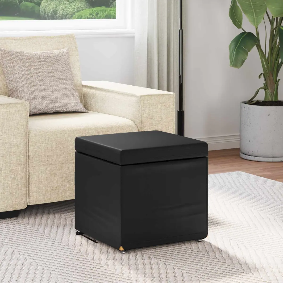 Black Bar Stool Kitchen Counter Seating Backless Cushioned Faux Leather 41 x 41 x 40 cm