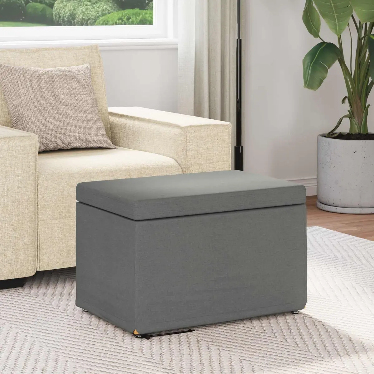 Grey Backless Bar Stool Modern Kitchen Counter Chair Fabric Cushion Bun Feet
