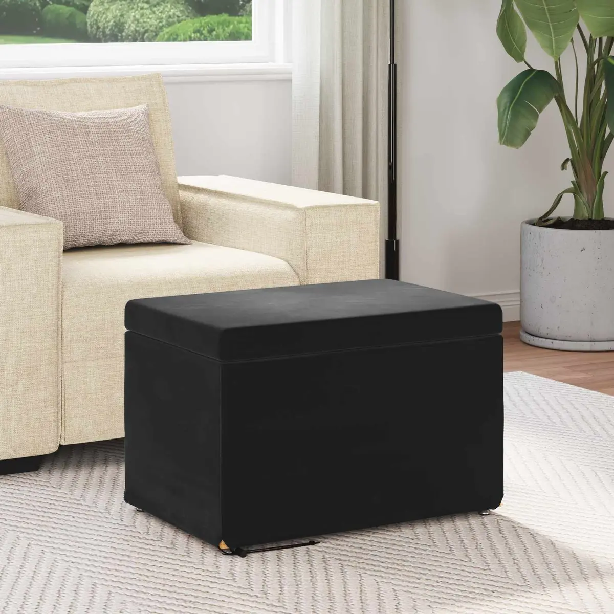 Black Velvet Bar Stool Kitchen Counter Seat Backless 61 x 41 x 40 cm