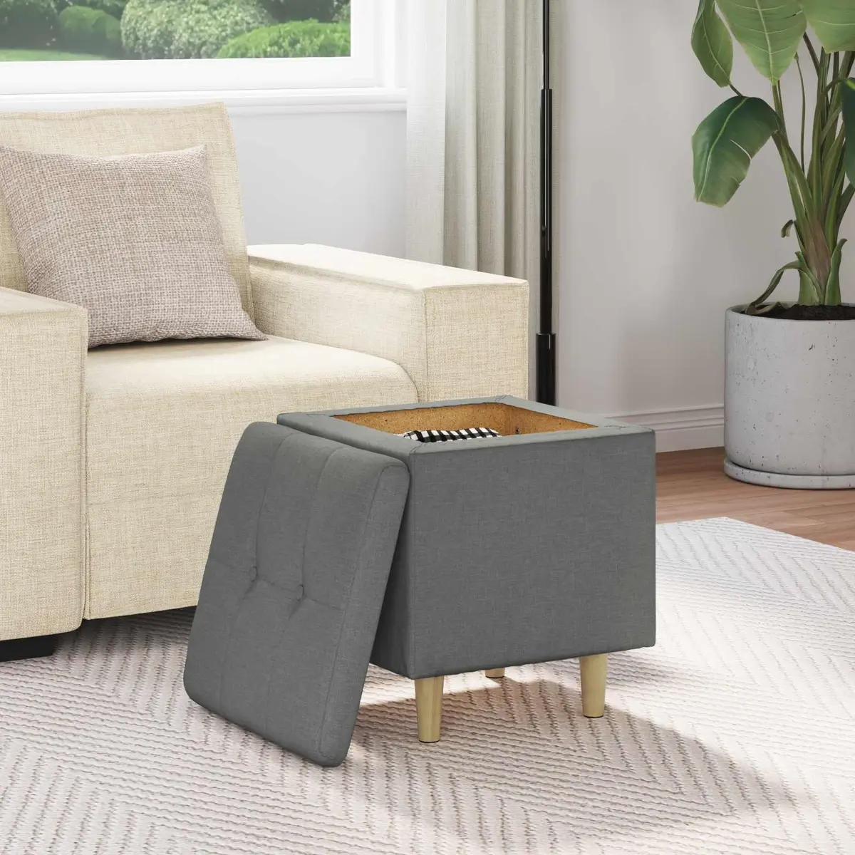 Storage Ottoman with Cushion Grey Tufted Design Hidden Compartment Footrest Seat
