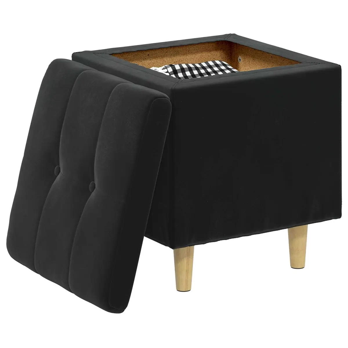 Storage Ottoman Living Room Bedroom Entryway Black Tufted Cushion 40 x 40 x 45 cm