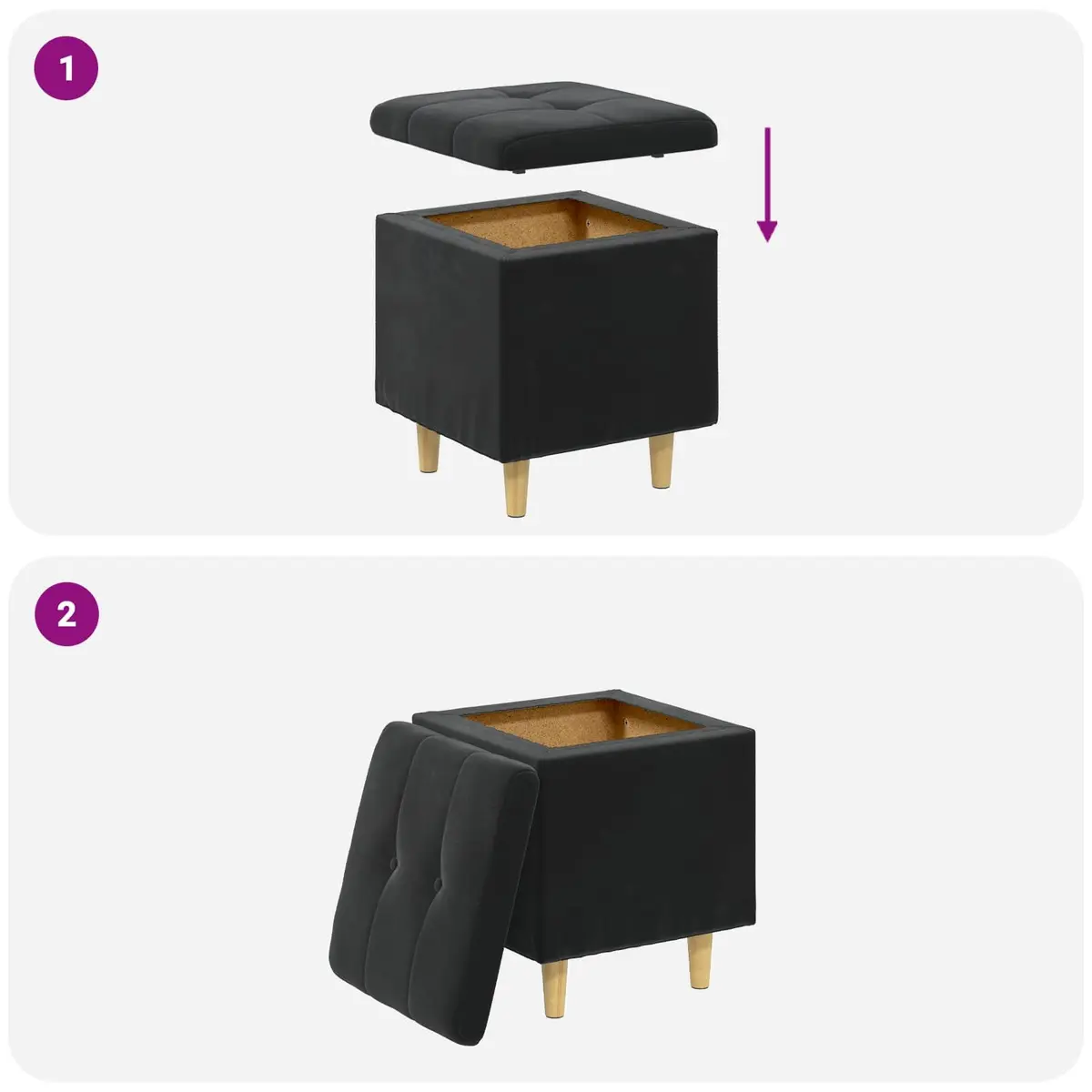 Storage Ottoman Living Room Bedroom Entryway Black Tufted Cushion 40 x 40 x 45 cm