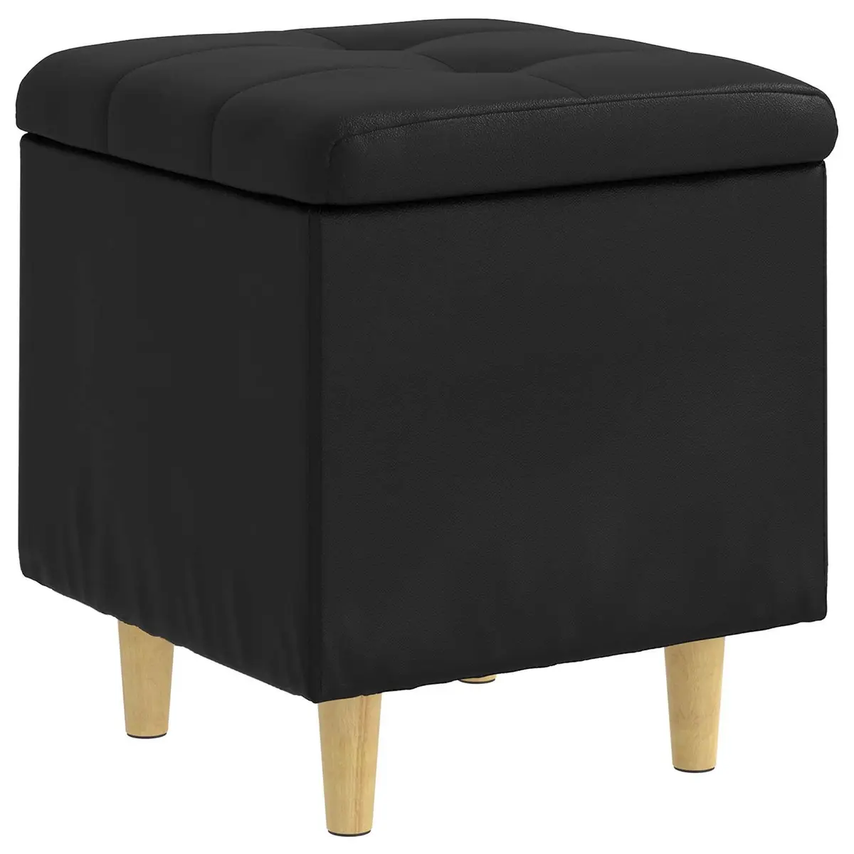 Storage Ottoman with Cushion Black Tufted Design Hidden Storage Footrest Seat