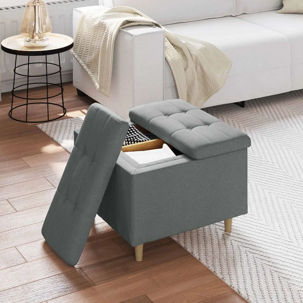 Storage Ottoman Indoor Grey 60x60x45cm