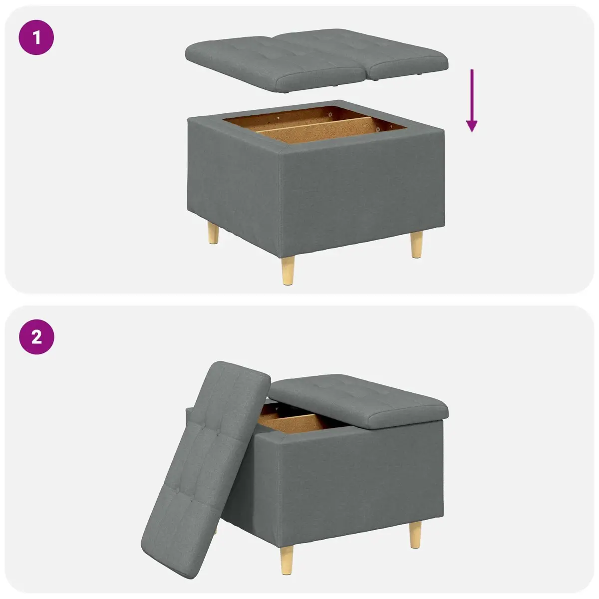 Storage Ottoman Indoor Grey 60x60x45cm