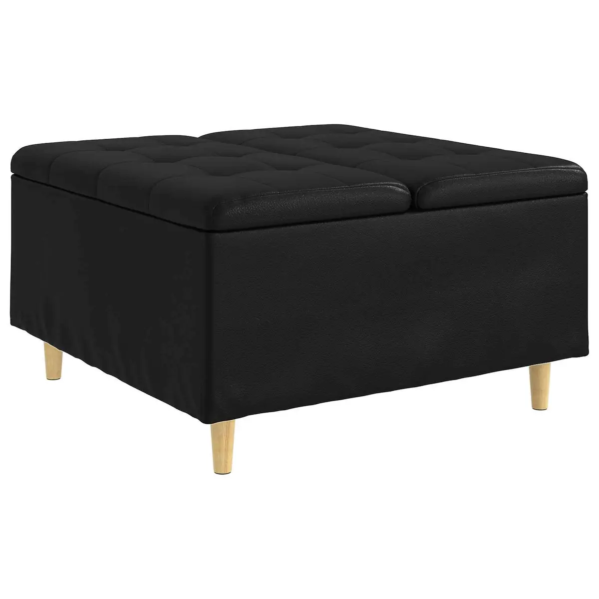 Storage Ottoman with Cushion Black Tufted Design Hidden Compartment Footrest