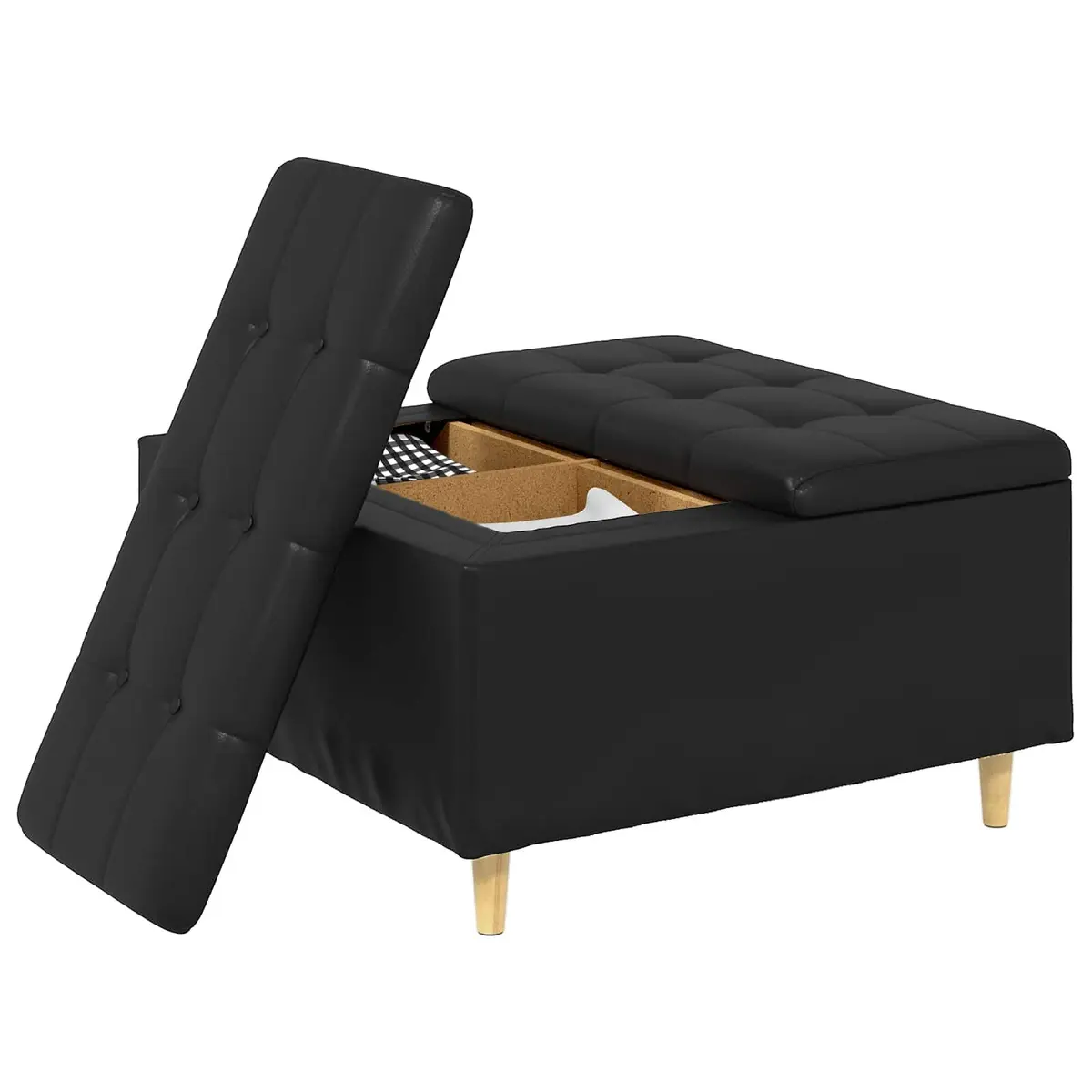 Storage Ottoman with Cushion Black Tufted Design Hidden Compartment Footrest