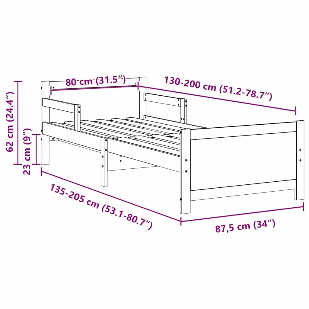 Kids Bed Frame 80 x 200 cm Single Solid Pine Wood Slatted Modern Bedroom
