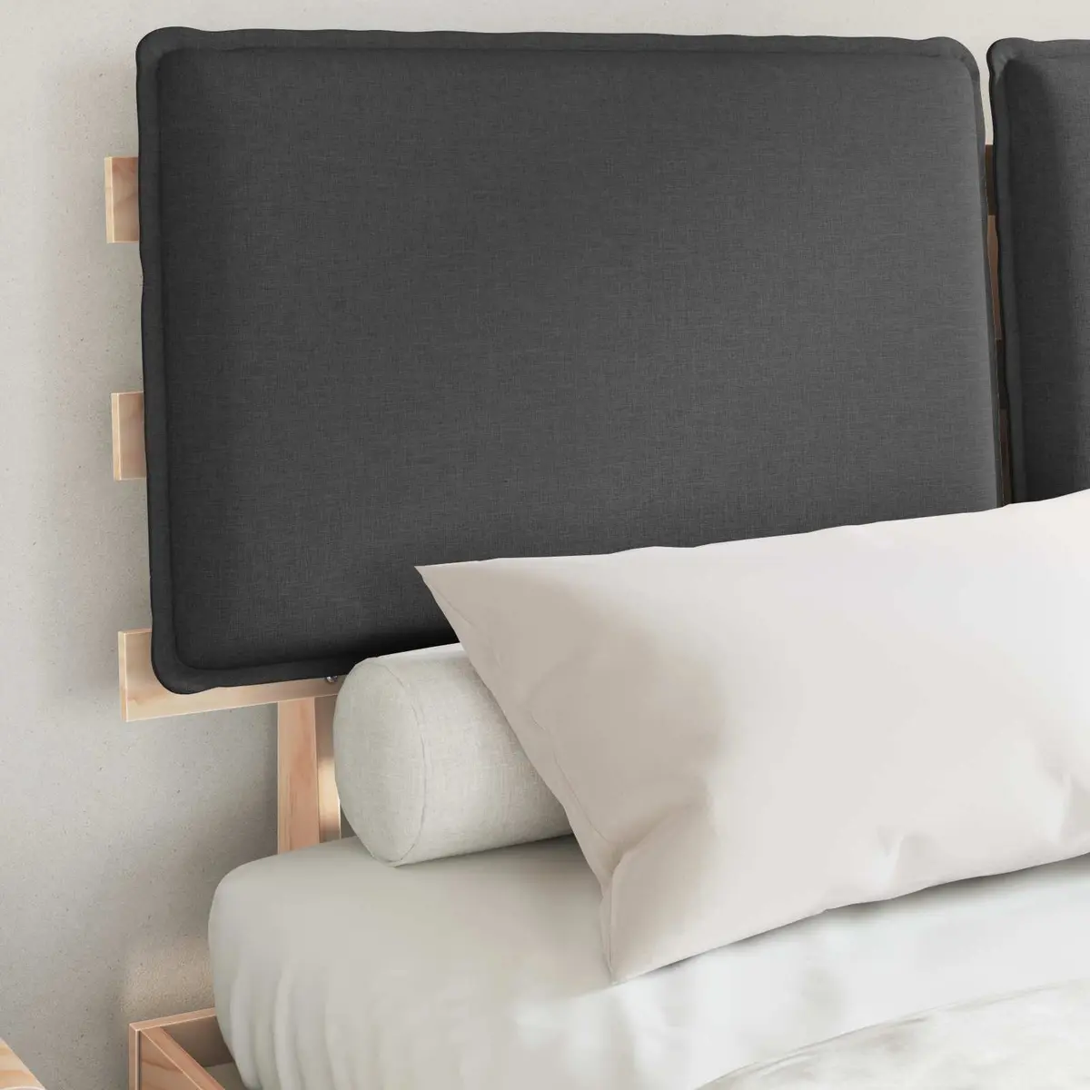 Grey Bed Frame with Upholstered Headboard