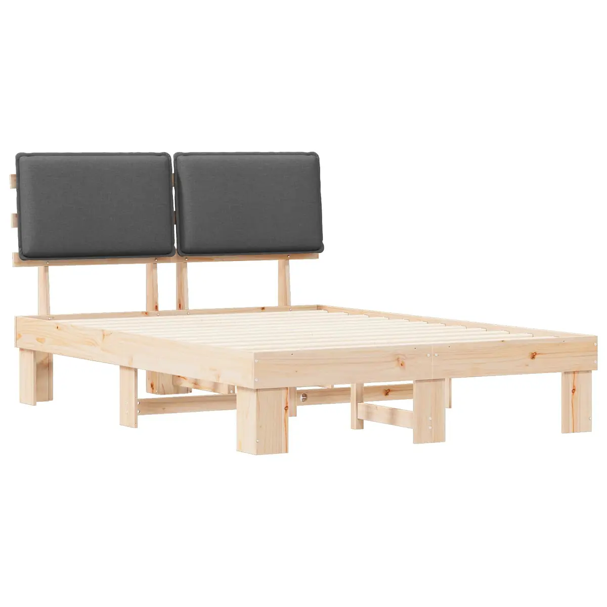 Grey Bed Frame with Upholstered Headboard