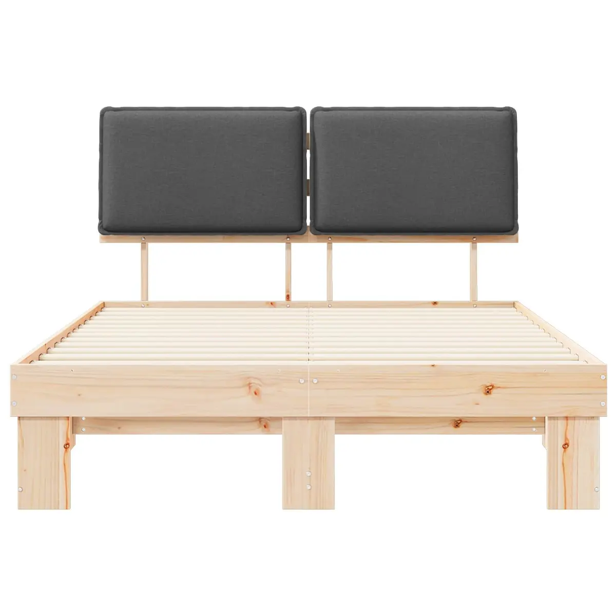 Bed Frame with Upholstered Headboard Grey 135 x 190 cm Modern Platform Slatted