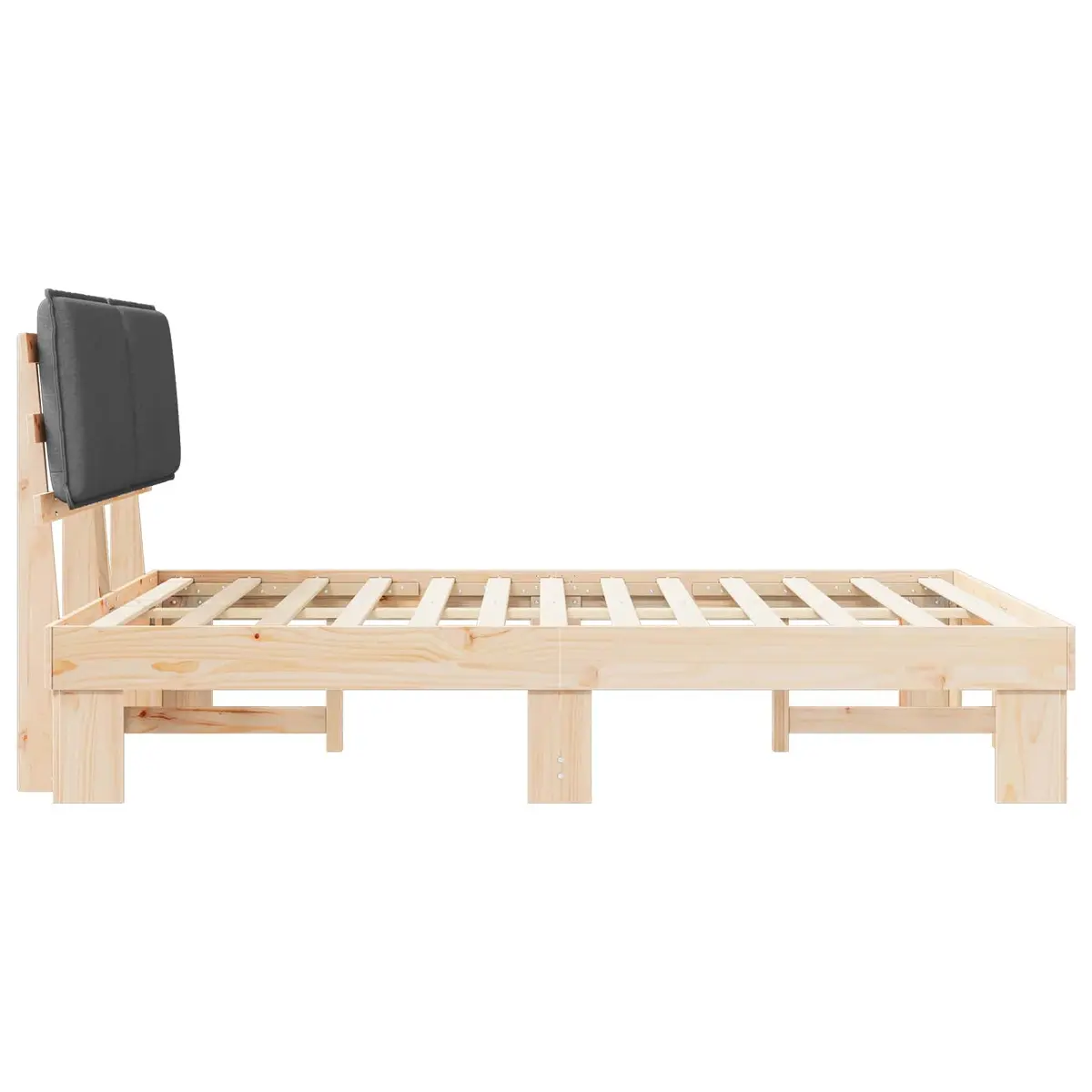 Bed Frame with Upholstered Headboard Grey 135 x 190 cm Modern Platform Slatted