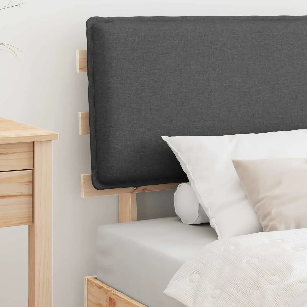 Bed Frame for Bedroom 90 x 190 cm Grey Upholstered Headboard Modern Wooden Platform