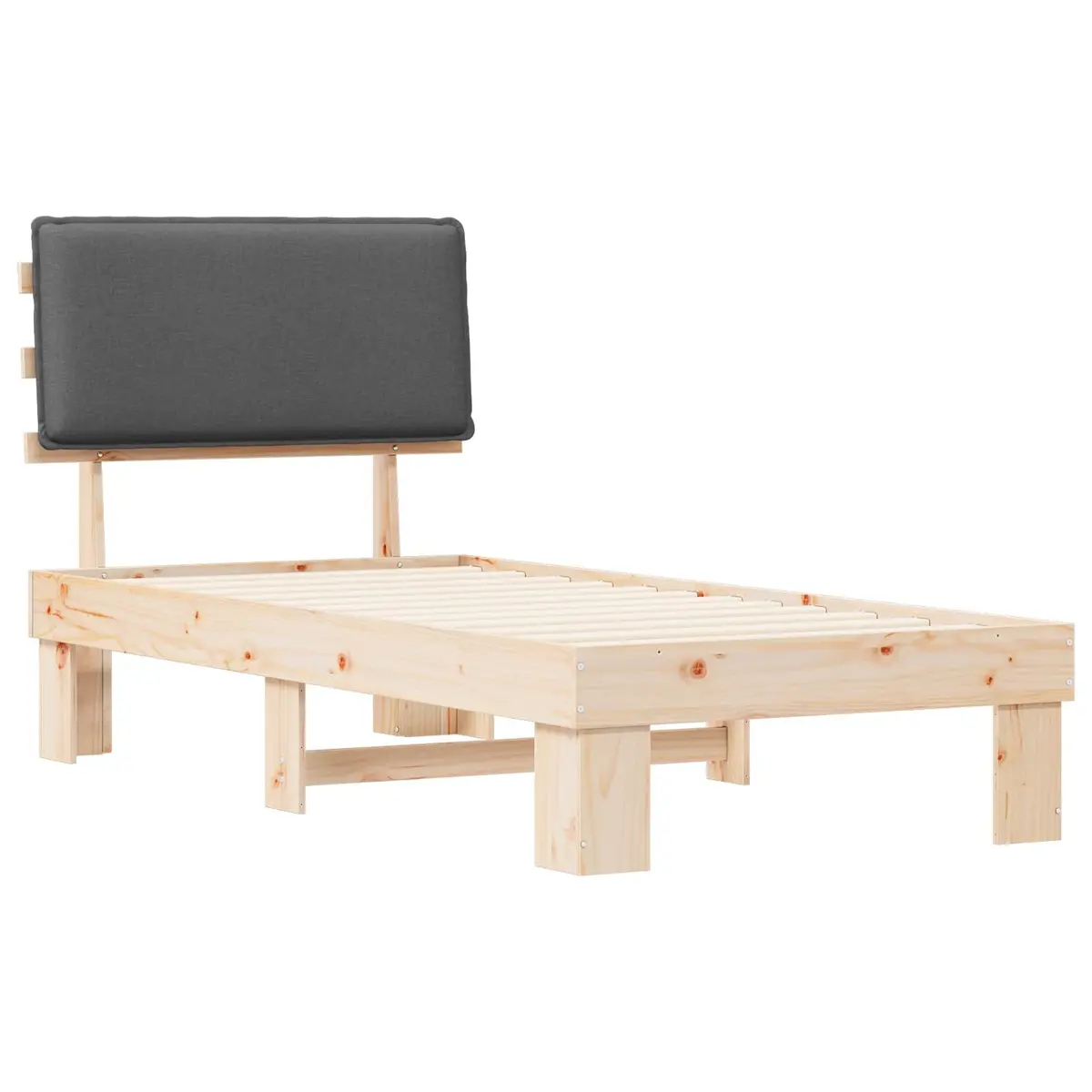 Bed Frame for Bedroom 90 x 190 cm Grey Upholstered Headboard Modern Wooden Platform