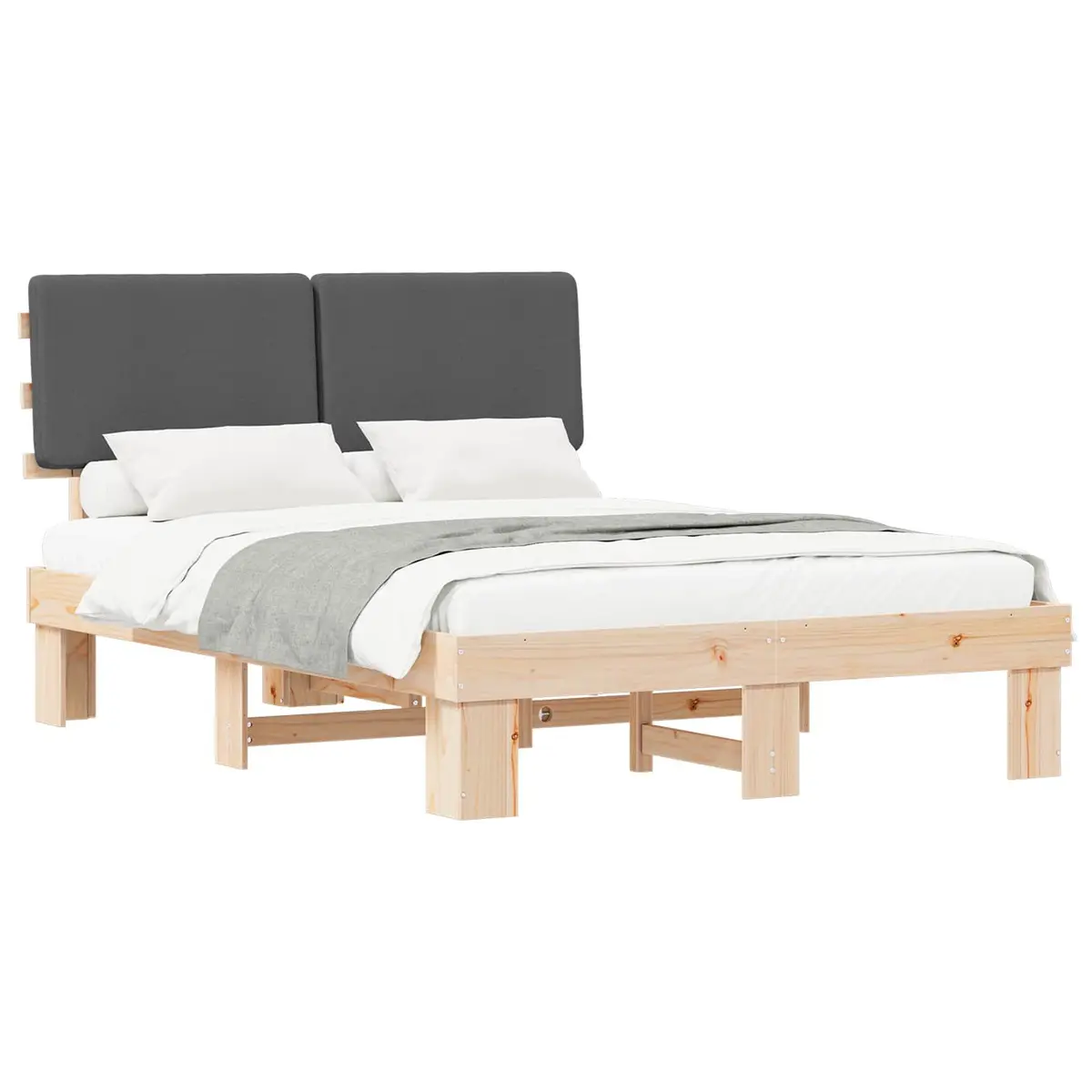 Bed Frame for Bedroom 150 x 200 cm Grey Upholstered Headboard Modern Furniture
