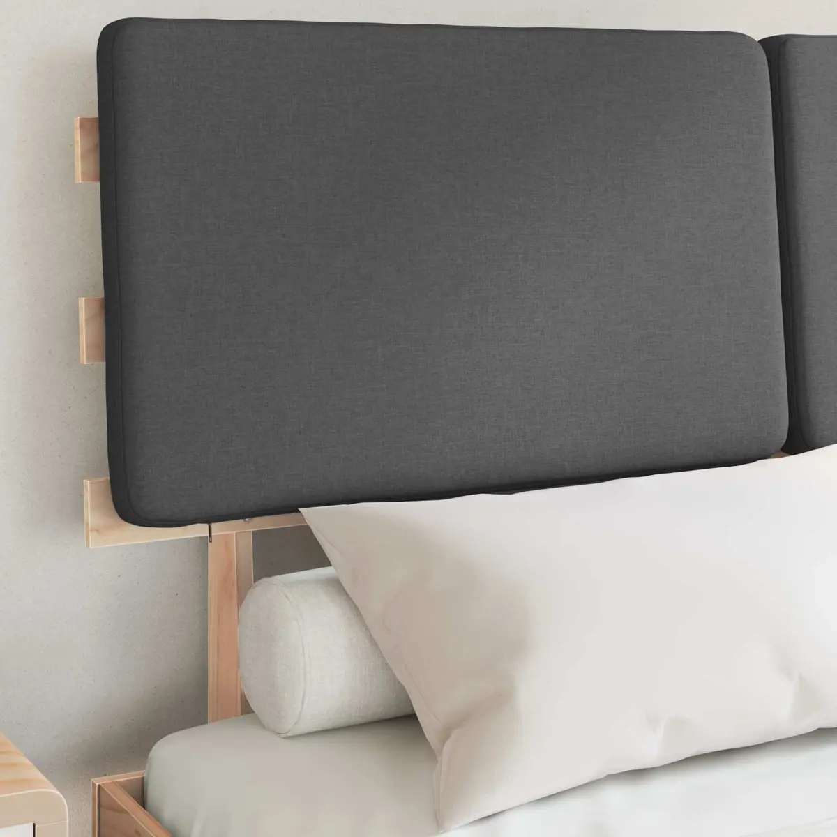 Bed Frame for Bedroom 150 x 200 cm Grey Upholstered Headboard Modern Furniture