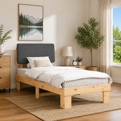 Grey Bed Frame with Foam-Filled Headboard 90 x 190 cm
