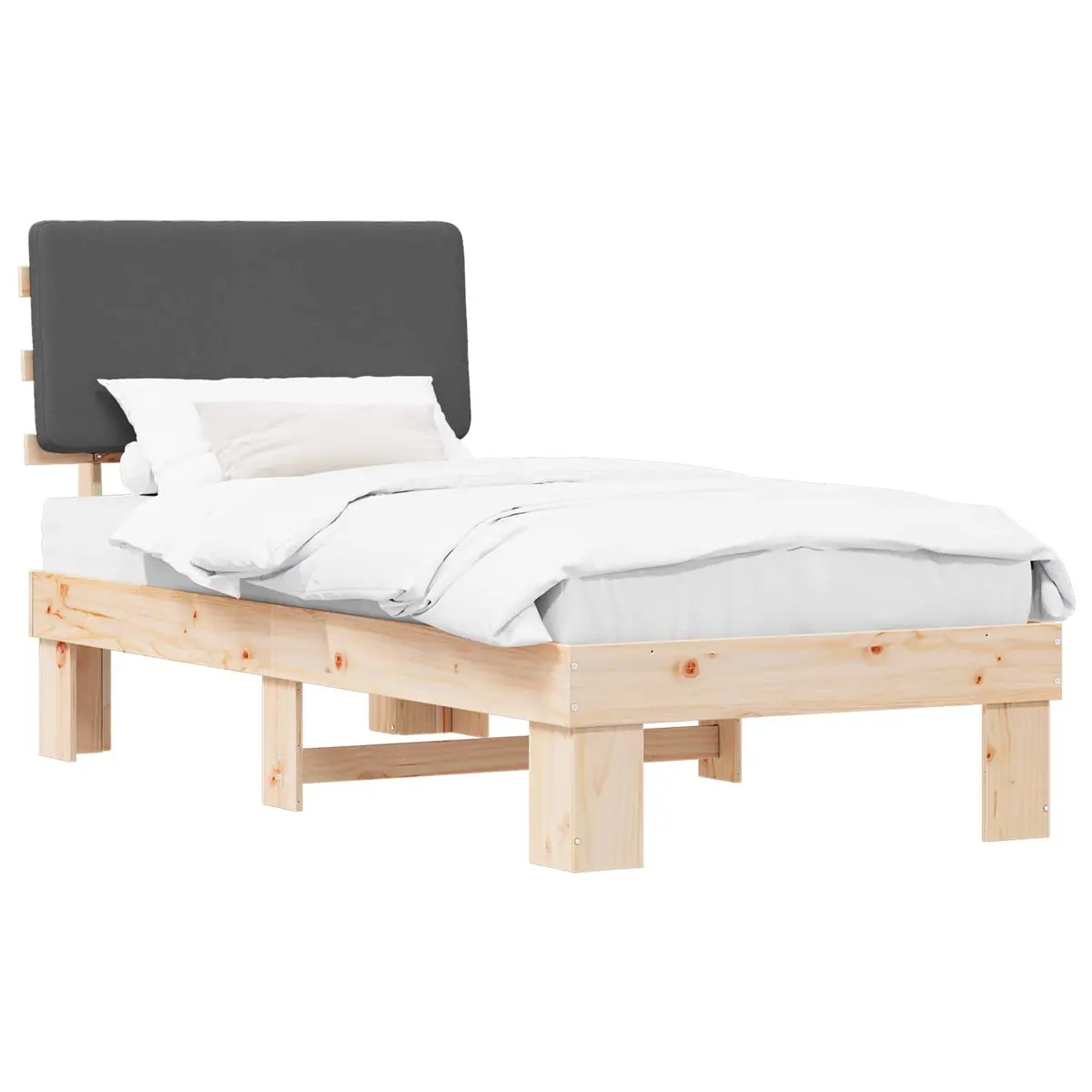 Grey Upholstered Bed Frame with Headboard 90 x 190 cm Modern Bedroom Furniture