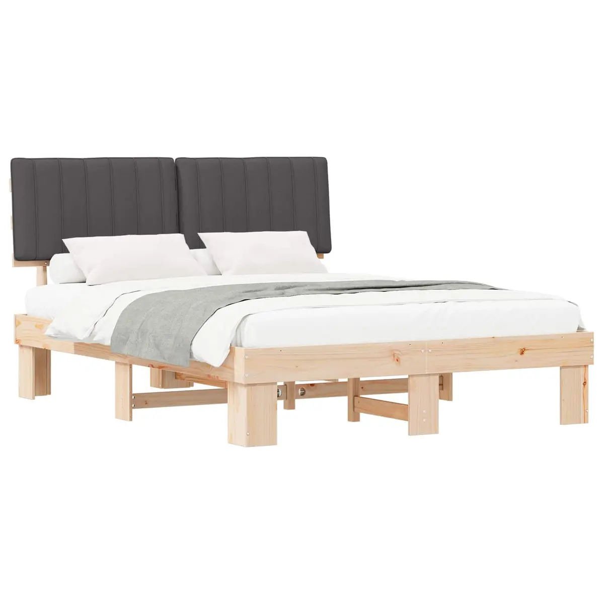 Bed Frame with Upholstered Headboard Grey 150 x 200 cm Wooden Modern Bedroom
