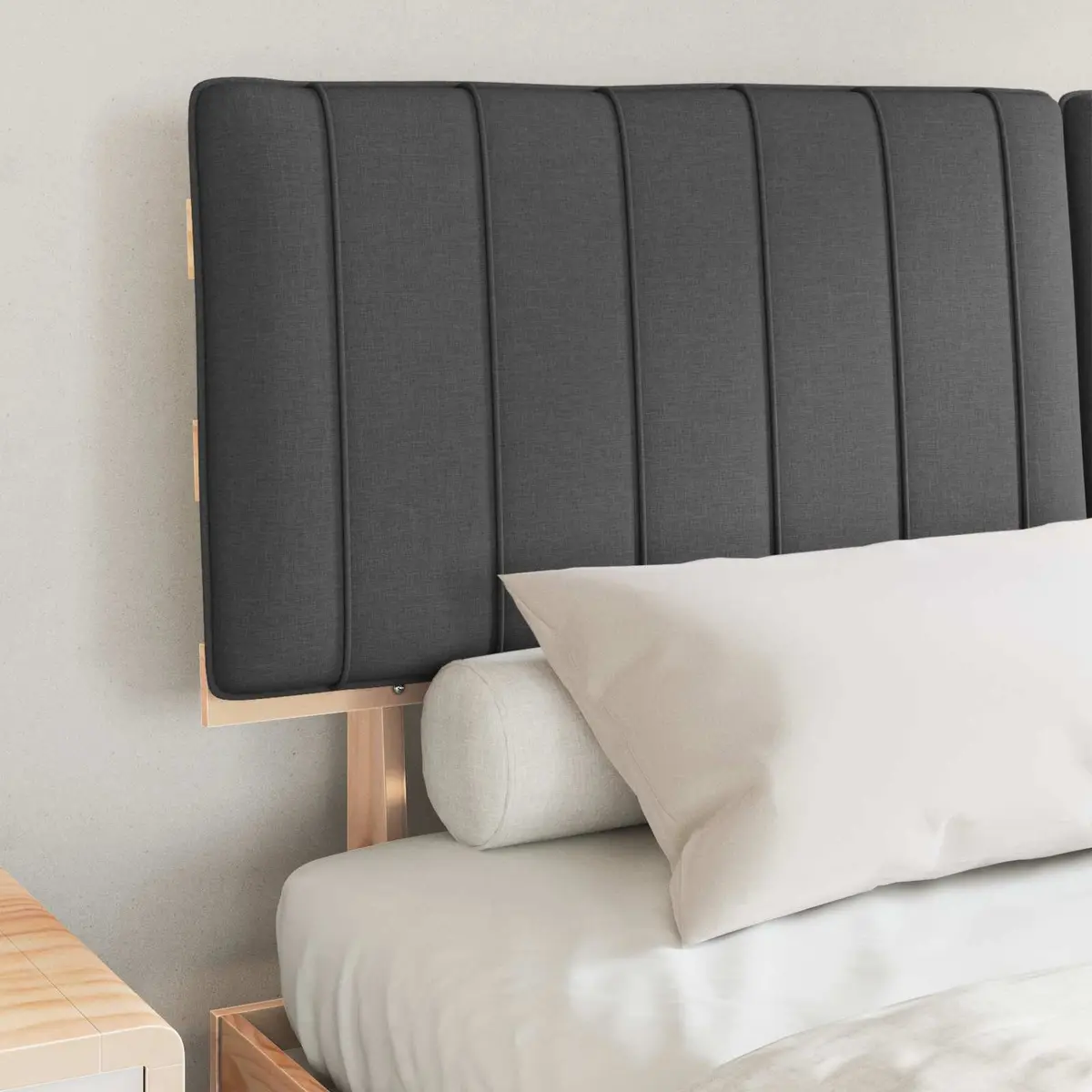 Bed Frame with Upholstered Headboard Grey 150 x 200 cm Wooden Modern Bedroom