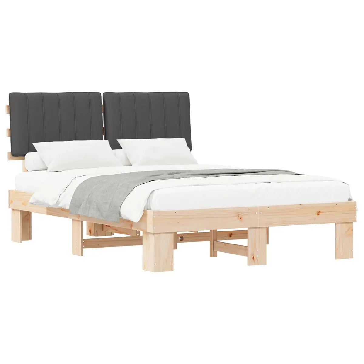 Bed Frame with Upholstered Headboard Grey 135 x 190 cm Modern Wooden Platform