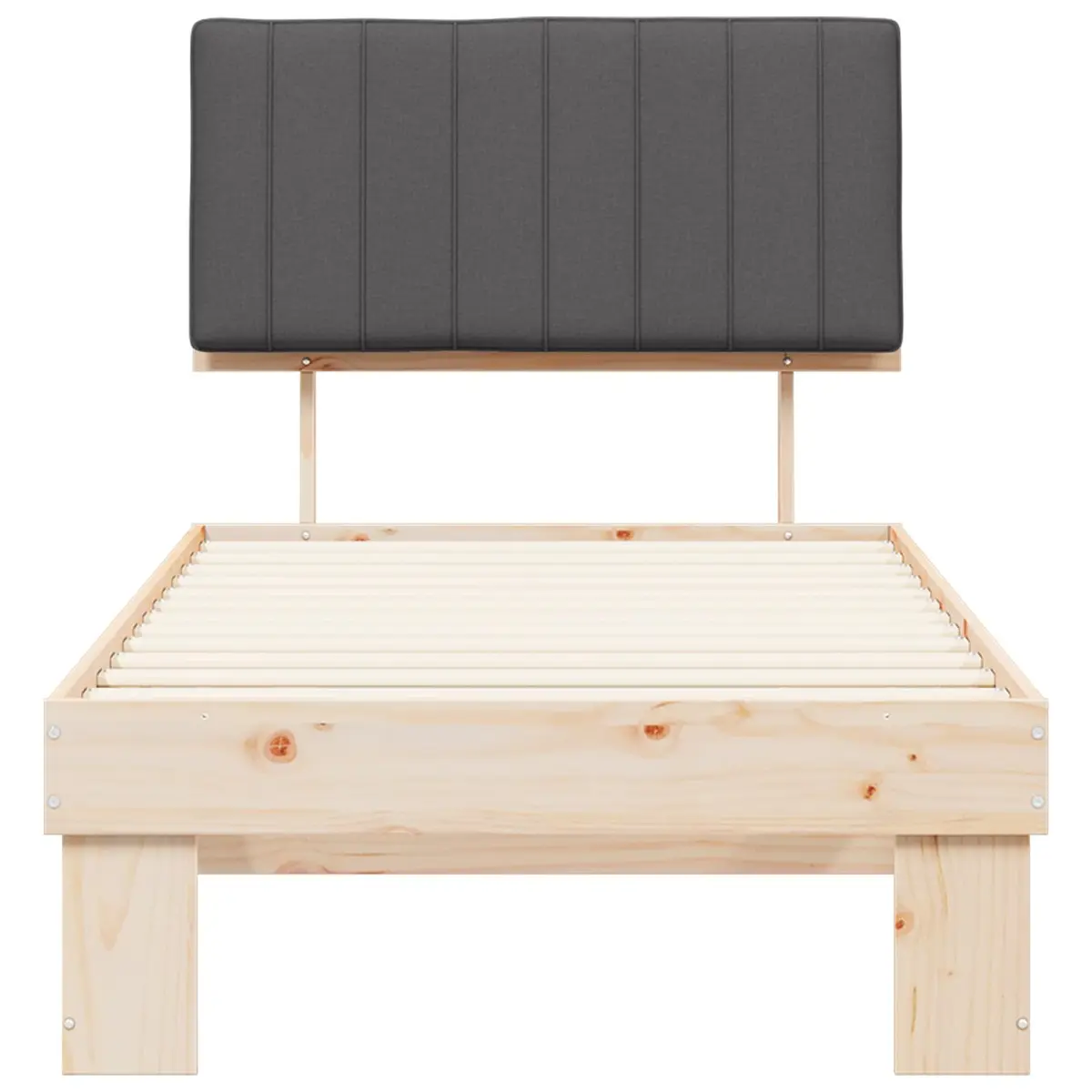 Grey Wooden Bed Frame 90 x 190 cm with Upholstered Headboard