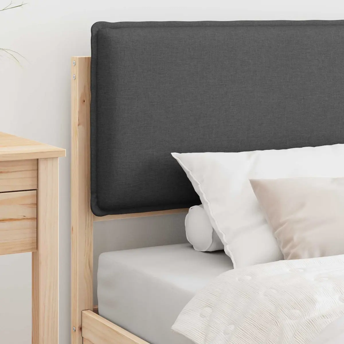 Grey Bed Frame with Upholstered Headboard 90 x 190 cm
