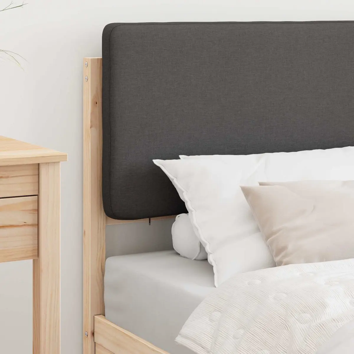 Bed Frame with Upholstered Headboard Grey 90 x 190 cm Modern Wooden Platform