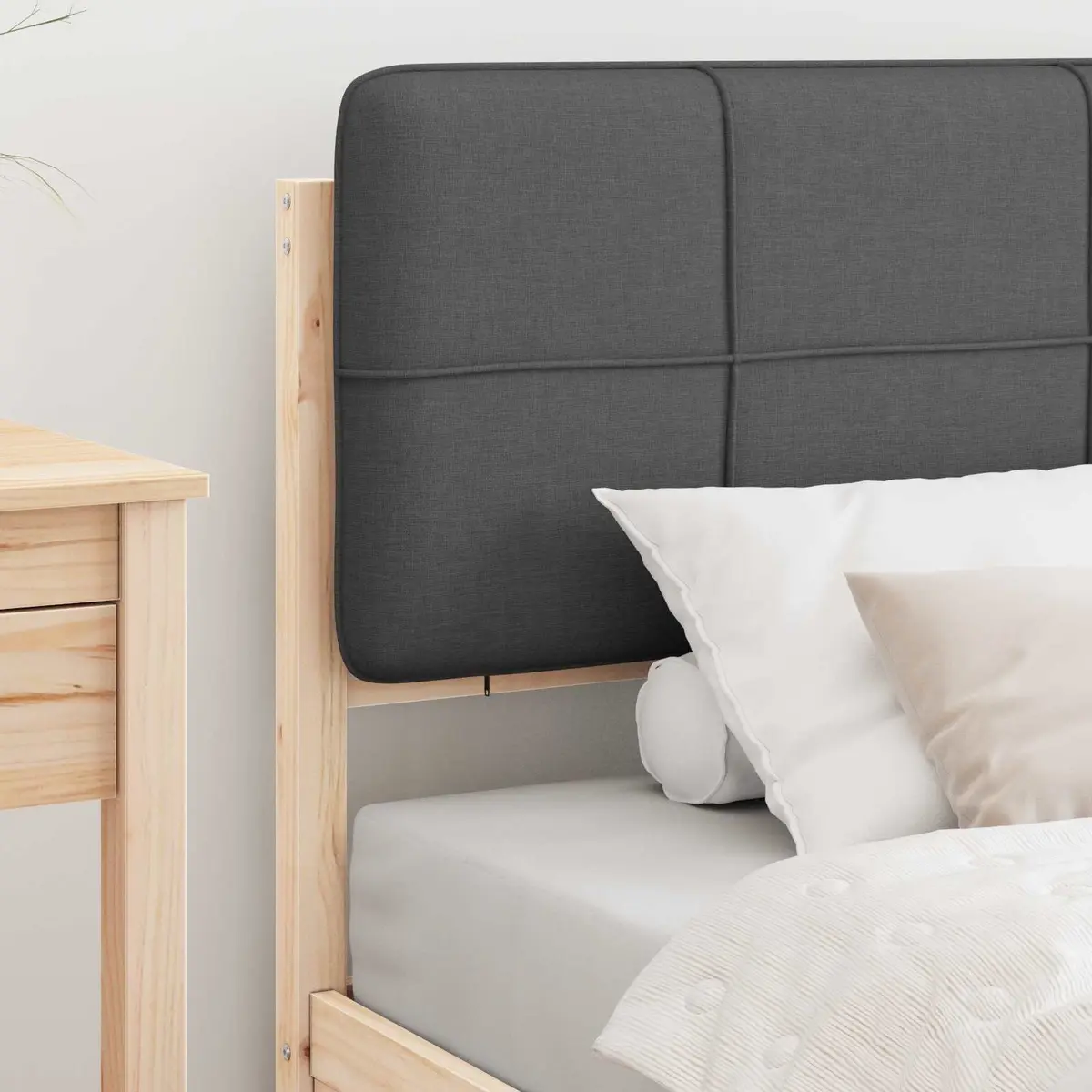 Bed Frame Upholstered Headboard Grey 90 x 190 cm Modern Bedroom Wooden Slatted