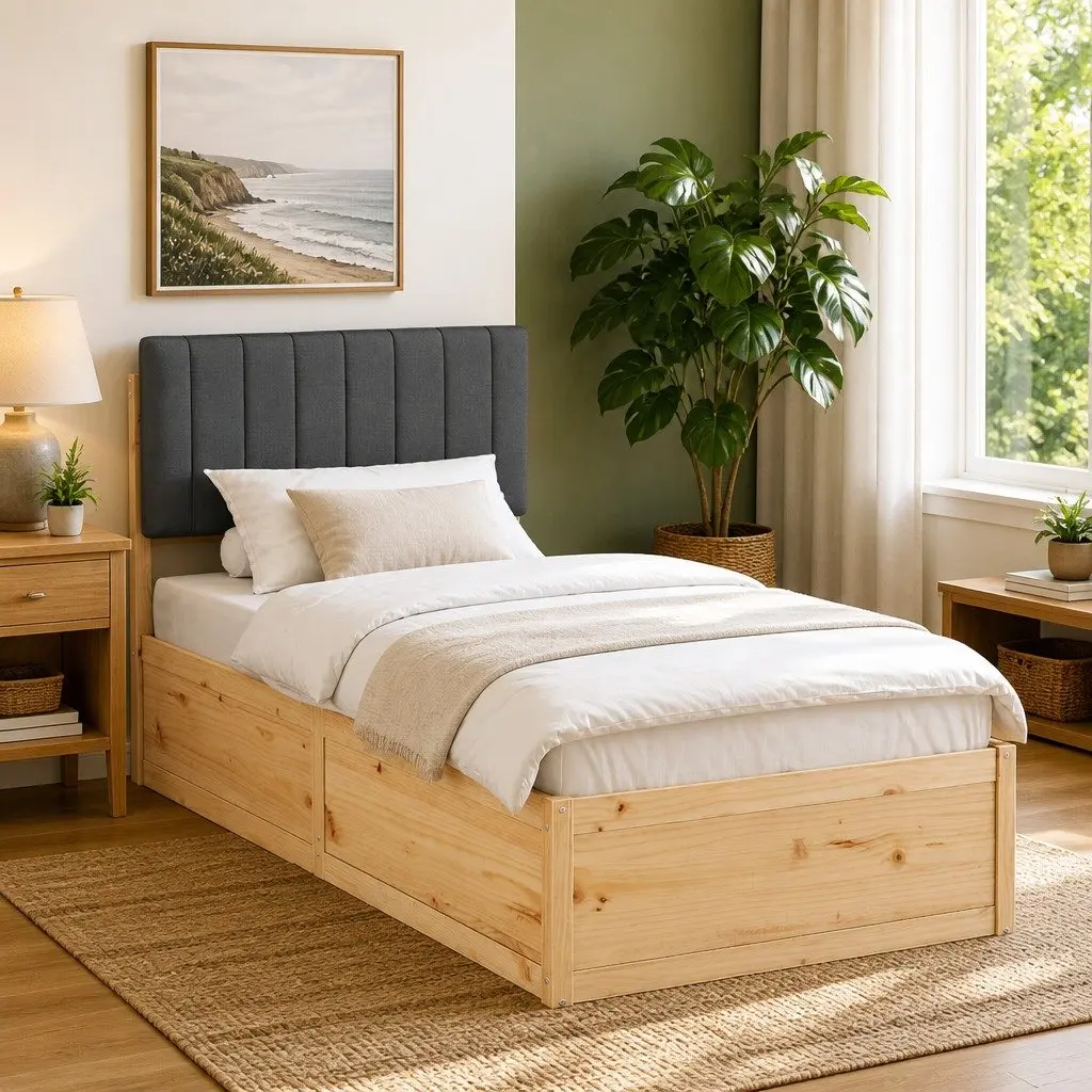 Bed Frame with Upholstered Headboard for Bedroom 90 x 190 cm