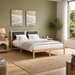 Bed Frame with Headboard Grey 150 x 200 cm Solid Pine Wood Modern Bedroom