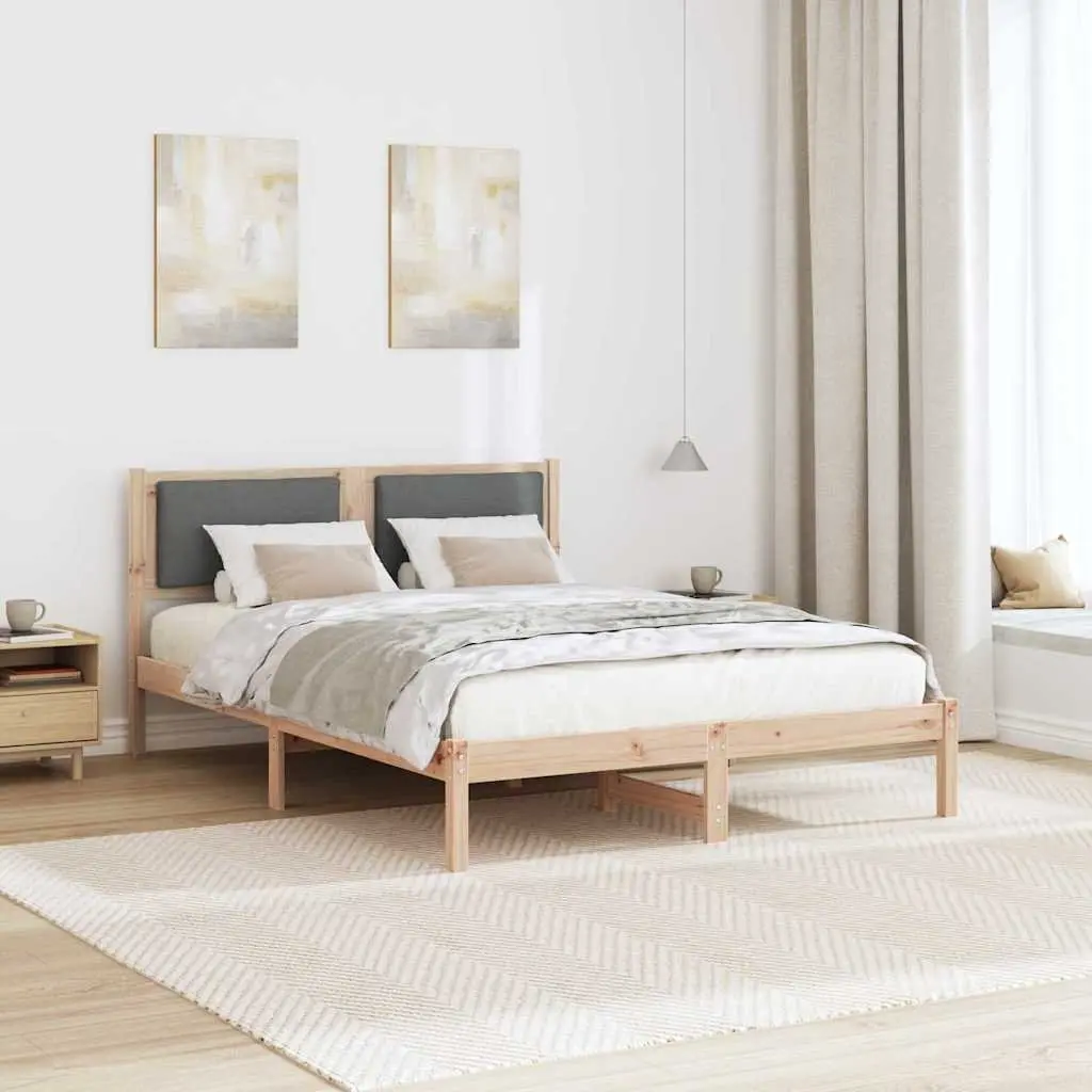 Grey Bed Frame with Polyester Headboard, 150 x 200 cm