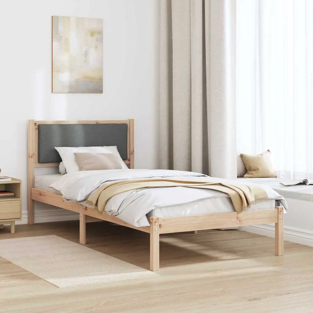 90 x 190 cm Bed Frame with Polyester Headboard in Grey