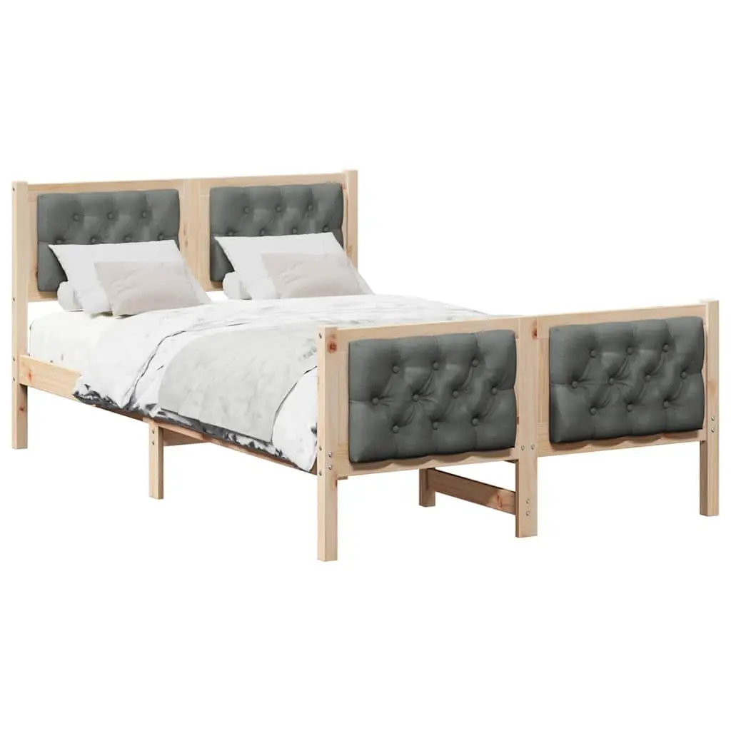 Grey Bed Frame 135 x 190 cm with Solid Pine Wood Construction