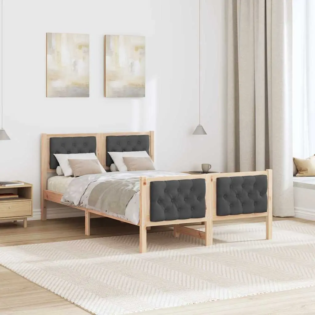 Grey Bed Frame 135 x 190 cm with Solid Pine Wood Construction
