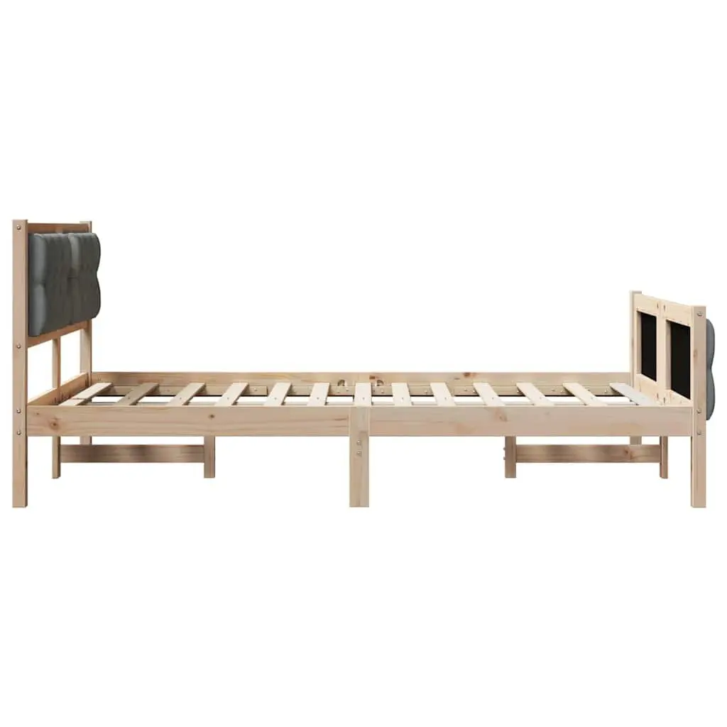 Grey Bed Frame 135 x 190 cm with Solid Pine Wood Construction