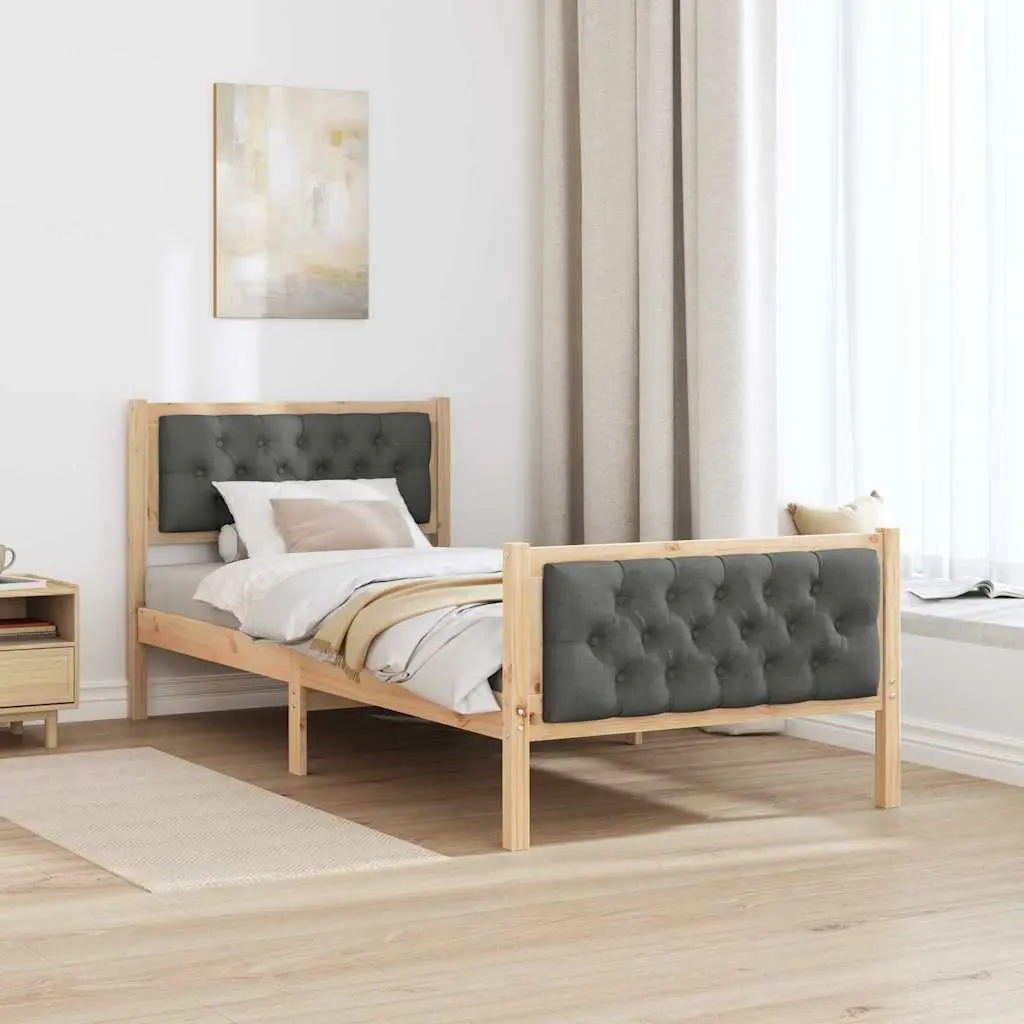 90 x 190 cm Bed Frame with Padded Headboard and Slatted Base