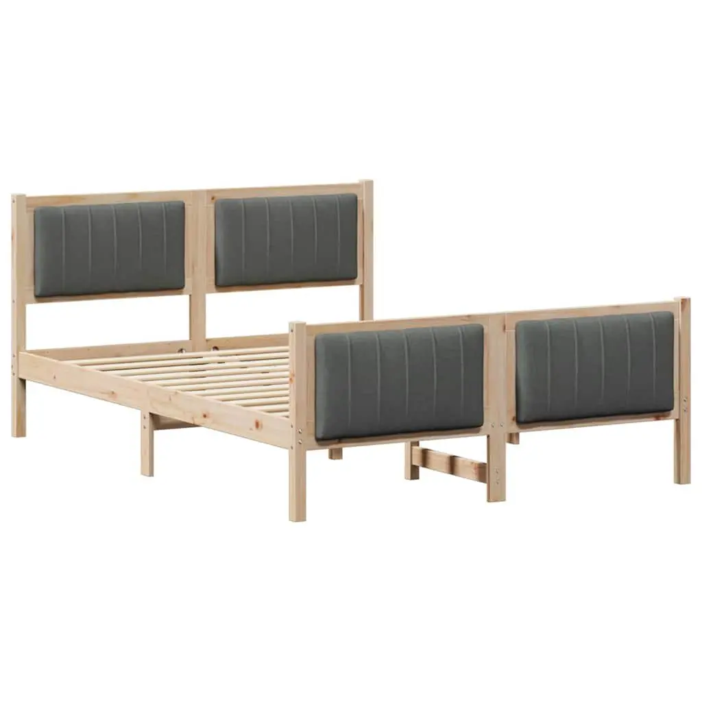 Platform Bed Frame for Bedroom 135 x 190 cm Solid Pine Wood Brown Dark Grey
