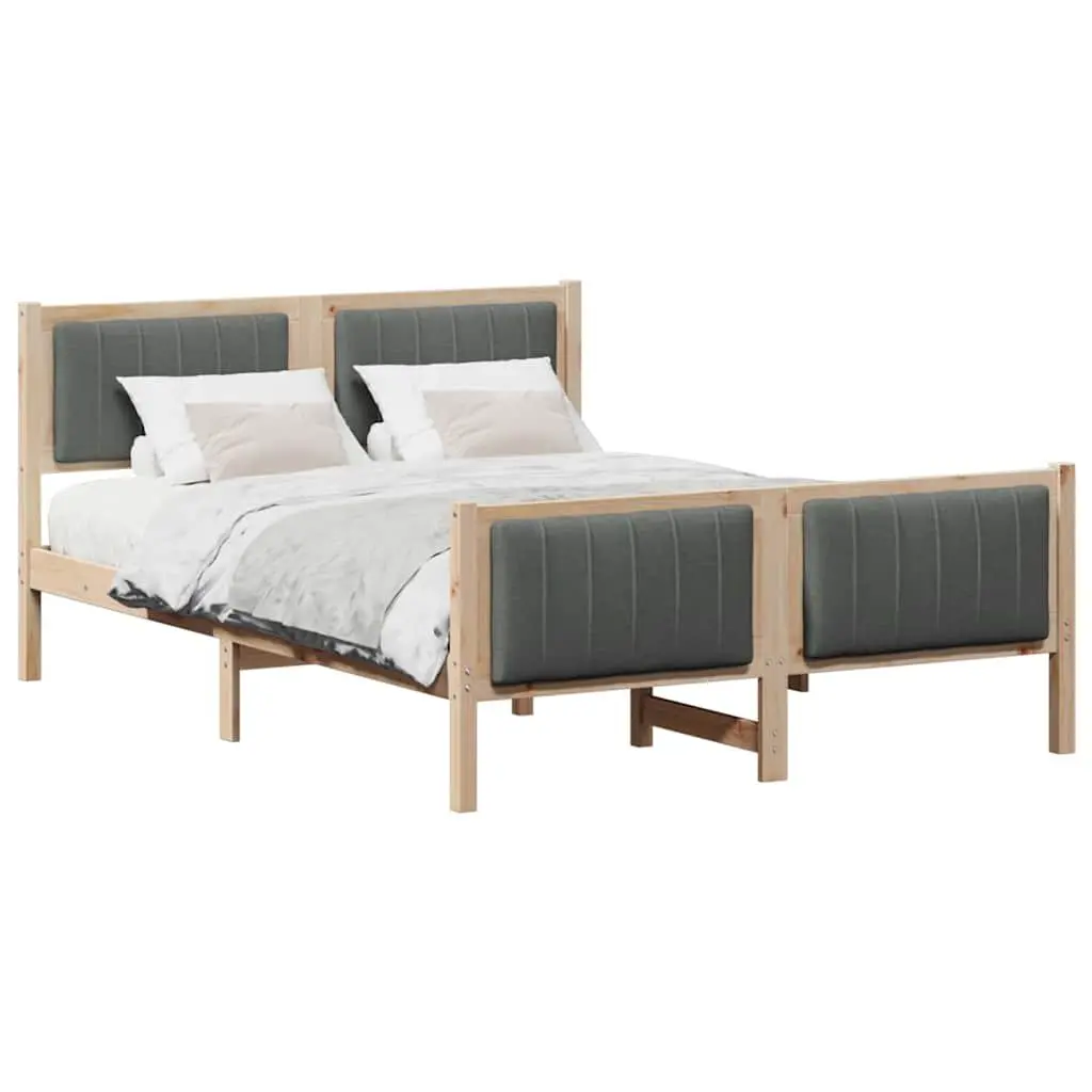 Platform Bed Frame for Bedroom 135 x 190 cm Solid Pine Wood Brown Dark Grey