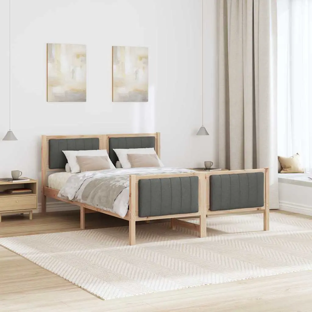 Platform Bed Frame for Bedroom 135 x 190 cm Solid Pine Wood Brown Dark Grey