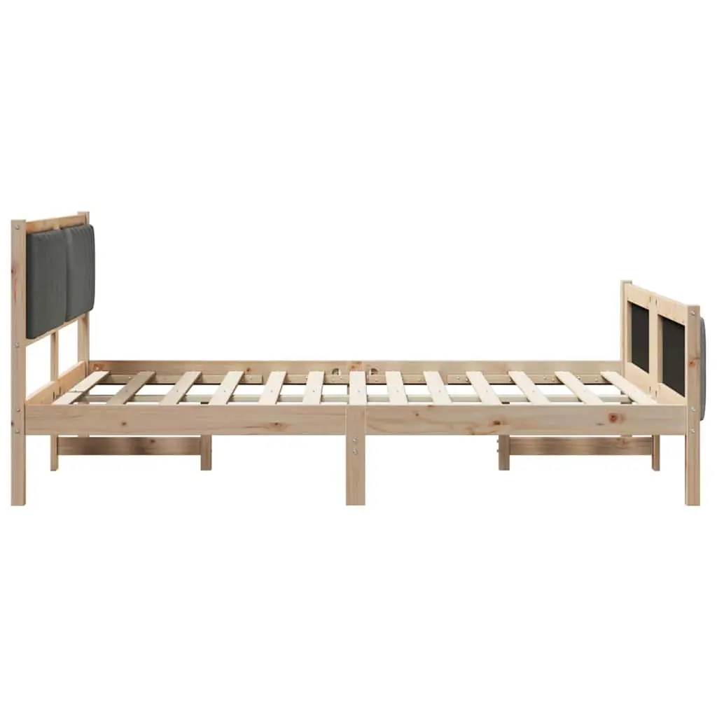 Platform Bed Frame for Bedroom 135 x 190 cm Solid Pine Wood Brown Dark Grey