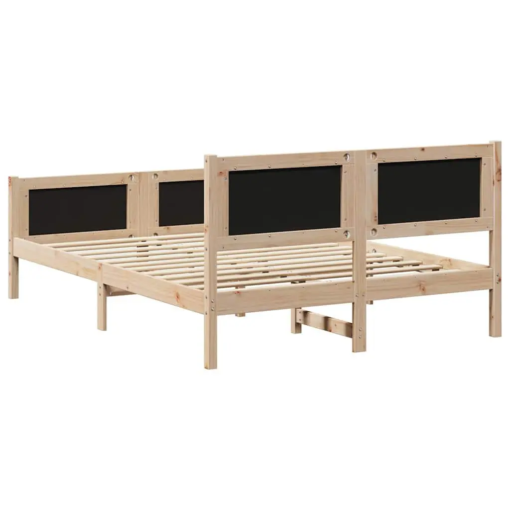 Platform Bed Frame for Bedroom 135 x 190 cm Solid Pine Wood Brown Dark Grey
