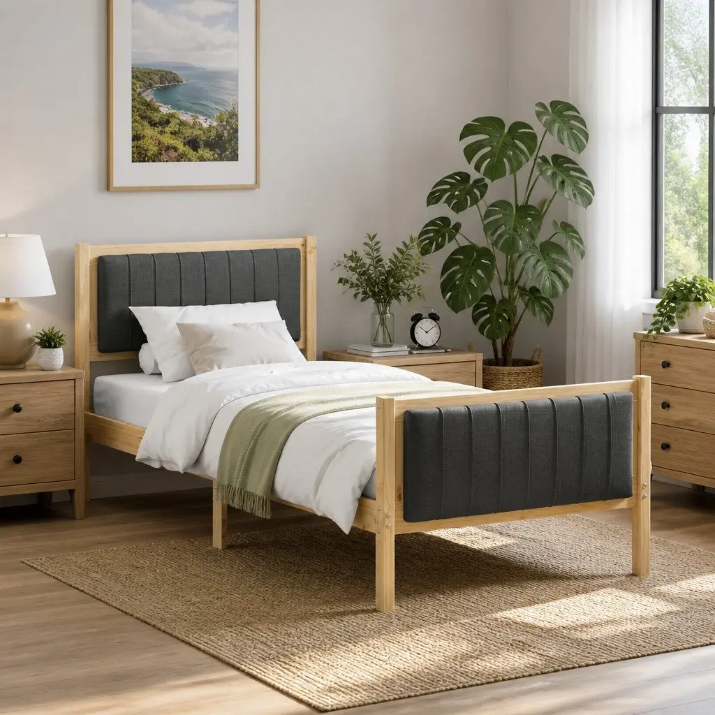 90 x 190 cm Platform Bed Frame Made of Solid Pine