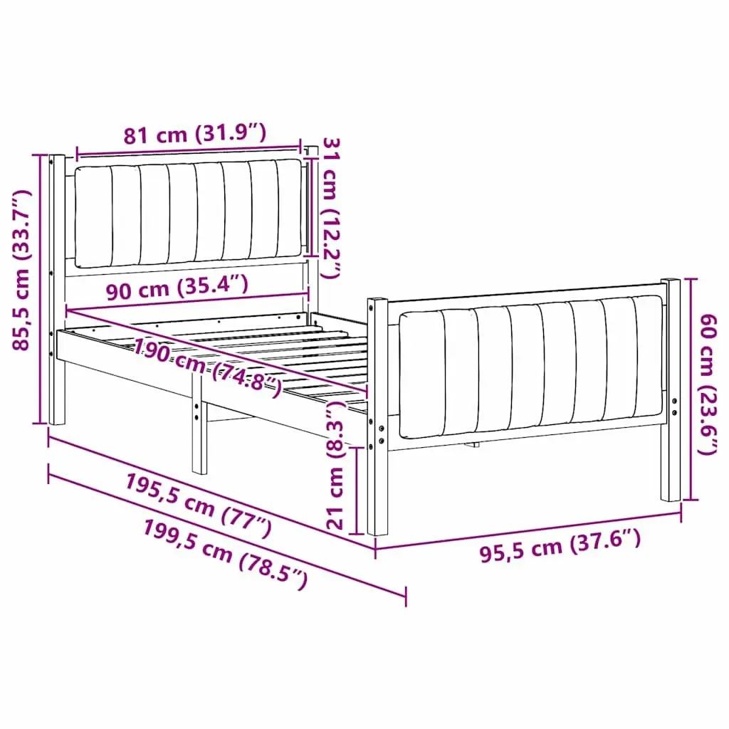 90 x 190 cm Platform Bed Frame Made of Solid Pine