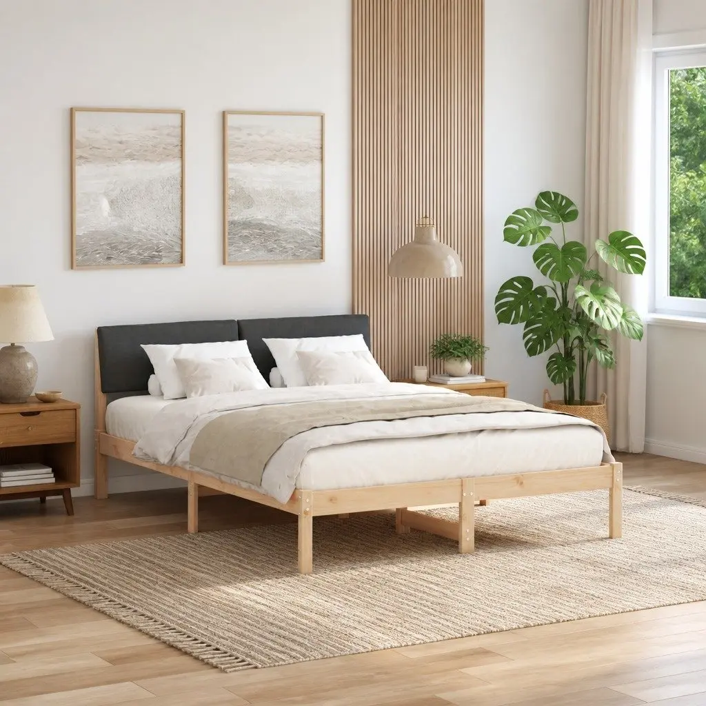 Platform Bed Frame 150 x 200 cm Modern Bedroom Furniture with Headboard Brown