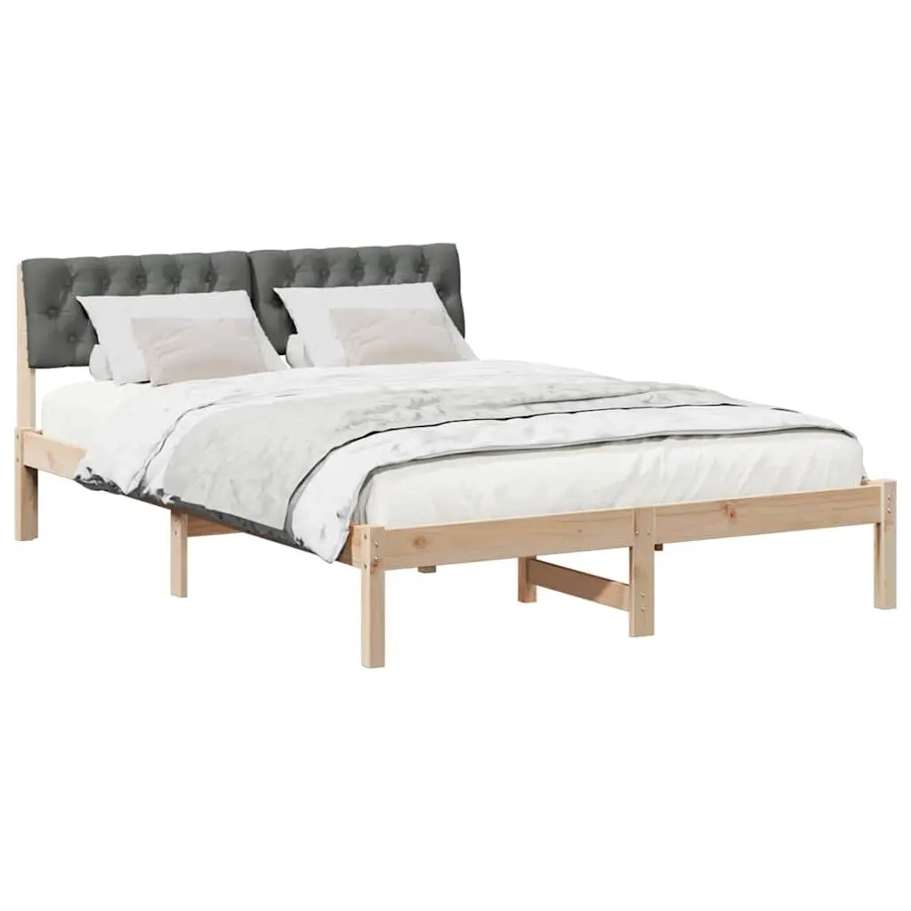 Platform Bed Frame 150x200cm Solid Pine Wood Brown Dark Grey Modern Bedroom