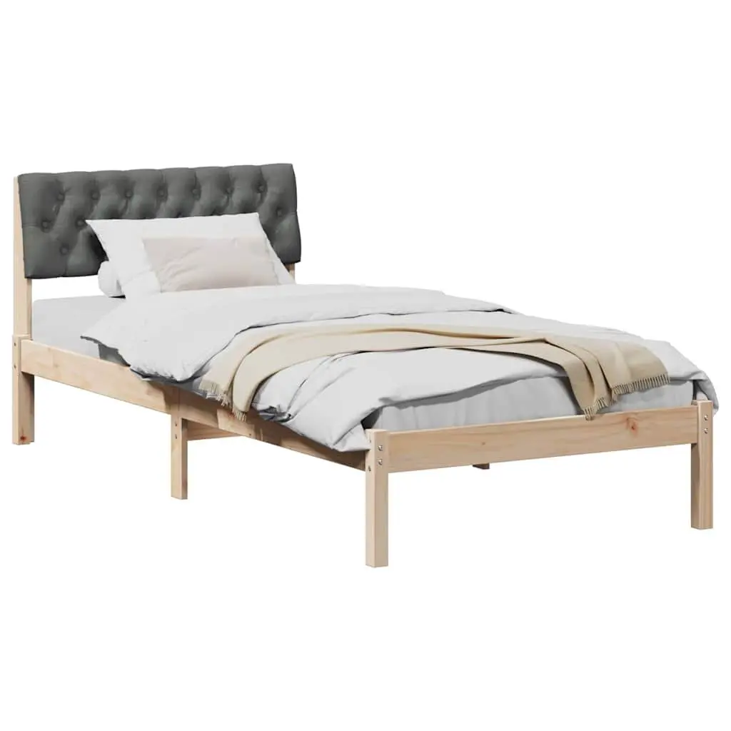 90x190cm Bed Frame in Brown and Dark Grey, Solid Pine Wood