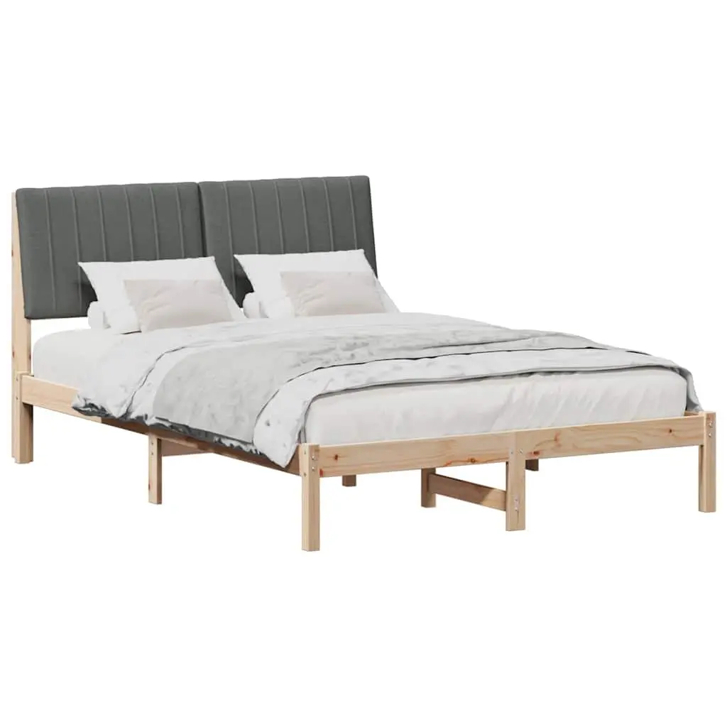 Bed Frame for Bedroom 135 x 190 cm Solid Pine Wood Upholstered Headboard Modern